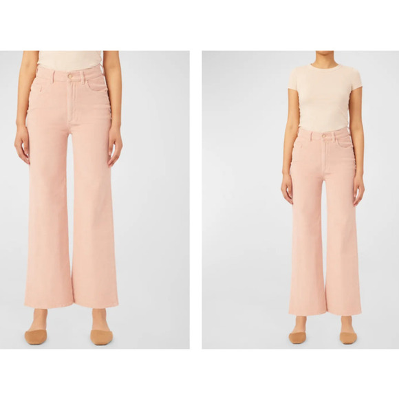 DL1961 Hepburn Jeans Wide Leg High Rise Vintage Denim Bellini Pink NWT Size 18 W - Picture 1 of 9